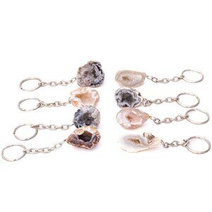 Agate Oco Geode Keychain Natural Rough Druzy Crystal Specimen Healing Rock